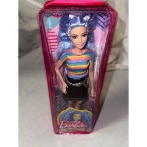 Barbie‎ Fashionista Doll 170 Rainbow Top Black Skirt Blue Hair New in Box